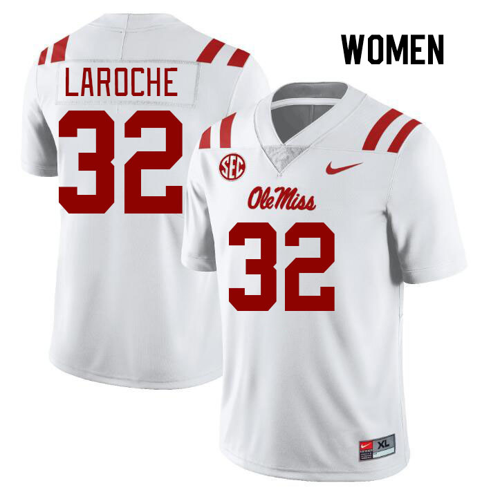 Women #32 Lucas Laroche Ole Miss Rebels College Football Jerseys Stitched Sale-White